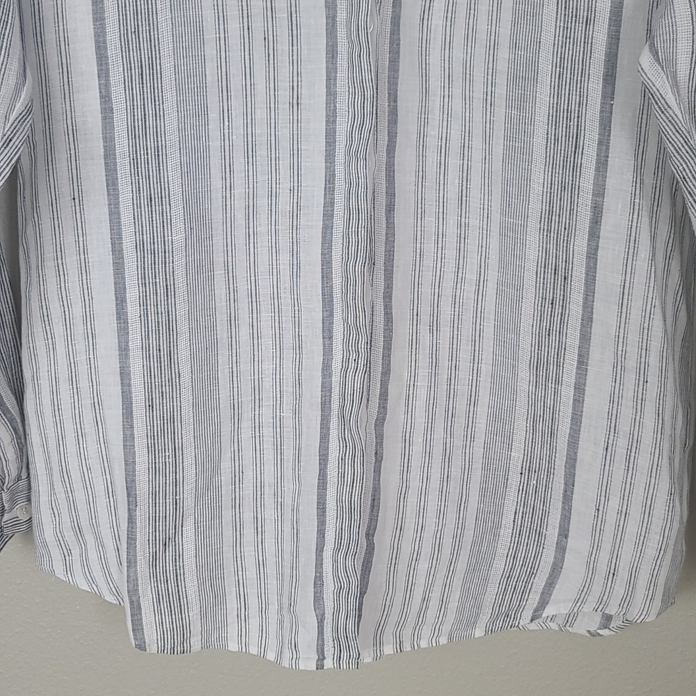 Lafayette 148 New York Striped Linen Button Down Shirt - Picture 3 of 11